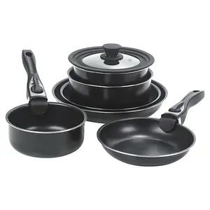 URBN-CHEF 7pcs Black Ceramic Induction Cookware Set with Lid Stackable Detachable Handle