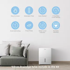 Midea 10L/Day Compact Electric Dehumidifier for home removes Mould, Moisture, Damp - Low Energy