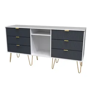 Linear Ready assembled Matt indigo & white Media unit with 2 shelves & 6 drawers, (H)152cm x (W)74cm x (D)39.5cm