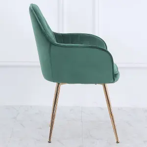 Set of 2 Green Frosted Velvet Dining Chairs Set Kitchen Chair Armchair with Metal Legs