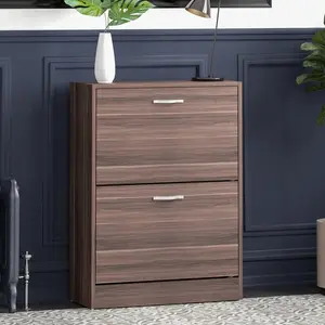 8 Pair Flip Down Shoe Storage Cabinet Organiser Hallway Furniture Walnut