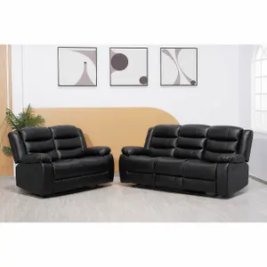 Roma Recliner Leather 3 Plus 2 Seater Sofa Set, Armchair Inspired Home Theatre and Living Room Seating  Black