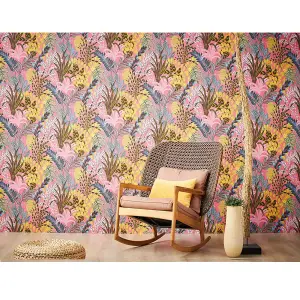 AS Creation Nala Cape Town Wallpaper Jungle Palm Leaf Pink Yellow Brown 37860-2