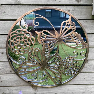 Butterflies Round Tree of Life Style Outdoor Garden Copper Wall Mirror Great Memorial or Wedding Gift Decor