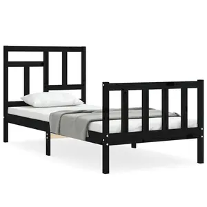 Berkfield Bed Frame with Headboard Black Small Single Solid Wood