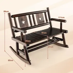 Costway Patio Rocking Bench Carbonized Wood Double Rocker Lovesear w/ Ergonomic Seat