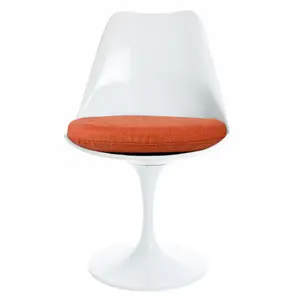 White Tulip Dining Chair with Velveteen Orange Cushion