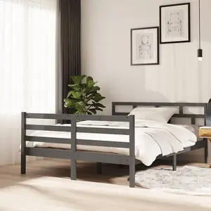 Berkfield Bed Frame Grey Solid Wood Pine 140x190 cm