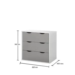 Alton 3 Drawer Bedroom Cabinet Bedside Chest Of Drawers White & Grey