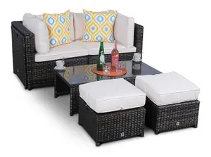 Amalfi 6 Seat Rattan Garden Sofa Set with Coffee Table and 2 Stools - Brown