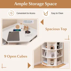 COSTWAY 3-Tier Corner Cabinet Wooden Open Cube Bookshelf with Charging Station