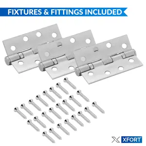 XFORT 4 Inch (100mm) Satin Chrome Ball Bearing Hinges, Steel Door Hinge for Wooden Doors (1.5 Pairs)