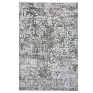 Green Silver Distressed Abstract Anti Slip Washable Runner Rug 60x240cm