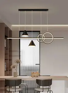 Modern Minimalist Pendant Light Metallic Black Linear LED Pendant Lighting Contemporary Ceiling Chandelier