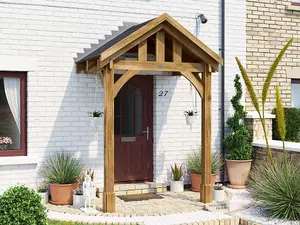 Dunster House Wooden Porch Canopy Kit 2m x 1.5m Door Shelter - Thunderdam Full Height 2 Post