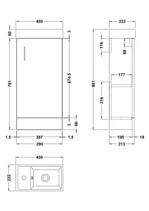 Cloakroom Floor Standing 1 Door Vanity Unit with Basin, 400mm - Gloss White