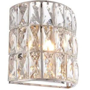 2 PACK Crystal LED Wall Light Chrome & Clear Glass Shade Pretty Dimmable Lamp