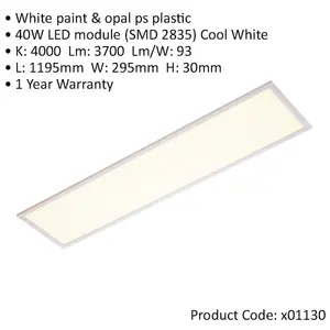 Rectangular Backlit LED Ceiling Panel Light - 1195 x 295mm - 40W Cool White LED