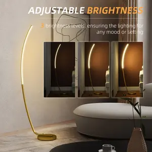 HOMCOM Floor Lamp with LED Strip, Standing Lamp for Living Room, Gold Tone