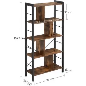 VASAGLE Bookshelf, Industrial Bookcase, Floor Standing Bookcase, Large 4-Tier Storage Rack in Living Room Office Study