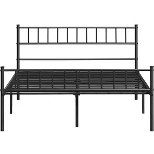 Minimalist Metal Bed Frame with Slatted Headboard Black / Double (4'6)