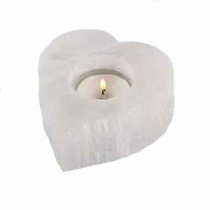 Something Different Selenite Heart Tea Light Holder White (4cm x 10cm x 9.5cm)