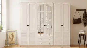 ELISE XL 6 Door 2 Drawer Mirrored White Wardrobe