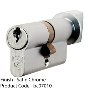 80mm EURO Cylinder Lock & Thumb Turn - 5 Pin Satin Chrome Fire Rated Door Barrel