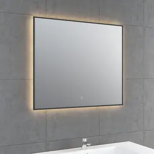 Rio Black Framed Backlit LED Bathroom Mirror with Dual Light (W)80cm (H)55cm