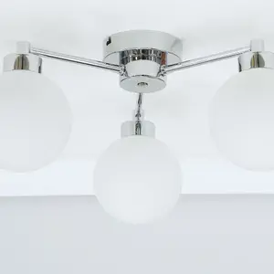 ValueLights Jonah 3 Way Brushed Chrome Ceiling Light Fitting with Globe Shades for Living Room Hallway - LED Bulbs Included