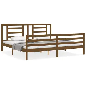 Berkfield Bed Frame with Headboard Honey Brown 200x200 cm Solid Wood