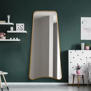 MirrorOutlet The Coartans Gold Metal Isoscelles Trapezoid Shape Framed Wall Mirror with arched bottom 200CM X 95CM