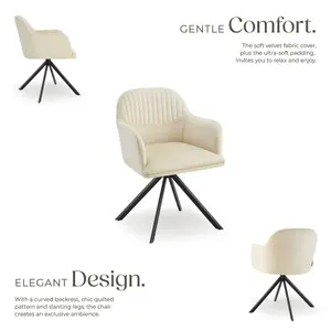 Armchair Lona - 360 swivel, high backrest, plush upholstery, slim steel legs - cream/black