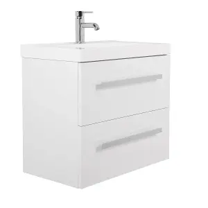 Rinse Bathrooms Gloss White Modern Bathroom Wall Hung Vanity Basin Sink Unit Storage Cabinet 2 Soft Close Drawer