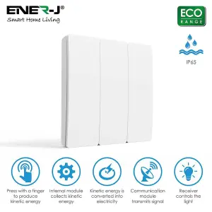 ENER-J Wireless Kinetic 3 Gang Switch ECO SERIES (Silver body)