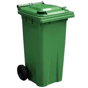 140L Green Coloured Wheelie Bin Compact Sized Ideal For Small Gardens Complete With Rubber Wheels & Lid