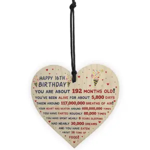 Red Ocean 16th Birthday Gift For Daughter Son 16th Birthday Facts Wooden Heart Keepsake Gift