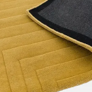 Yellow Wool Easy to clean Optical/ (3D) Handmade , Luxurious , Modern , Wool Rug for Living Room, Bedroom - 160cm X 230cm