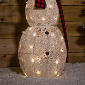 95cm Battery Operated Light up Christmas Snowman in Santa Hat with Warm White LEDs