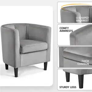 Yaheetech Grey Barrel-shaped Chair Accent Arm Chair Velvet Club Chair