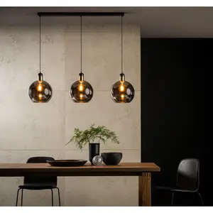 Lucide Julius Modern Bar Pendant Light - 3xE27 - Smoke Grey