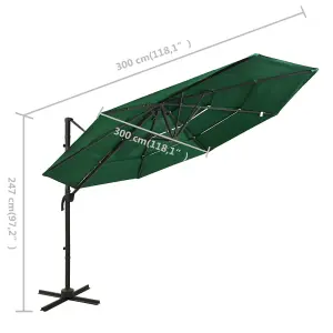 Berkfield 4-Tier Parasol with Aluminium Pole Green 3x3 m