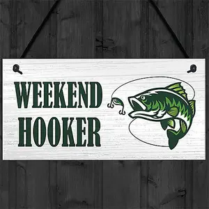 Red Ocean Funny WEEKEND HOOKER Sign Fishing Sign Fisherman Gift Fishing Gift For Him Men Novelty Gift Man Cave Garage Sign