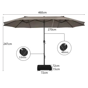 Costway 460 x 270 cm Outdoor Double Sided Umbrella Twin Size Patio Parasol w/ Metal Base