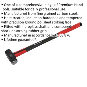 7lb Sledge Hammer - Fibreglass Handle - Rubber Grip - Fine Grained Carbon Steel