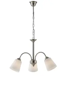 Luminosa 3 Light Multi Arm Pendant Ceiling Light Nickel Glass Shades 55.5x37.9cm