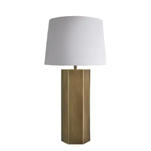 Industville Pillar Hex Table Lamp, Brass, White Large Empire Lampshade