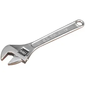 375mm Adjustable Wrench - Chrome Plated Steel - 43mm Offset Jaws - Spanner