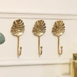 Melody Maison Set Of 3 Gold Monstera Leaf Wall Hooks