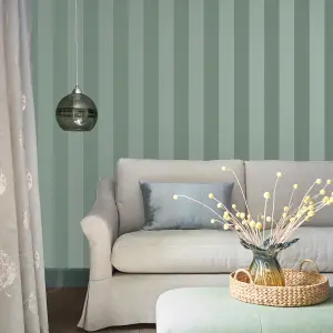 Laura Ashley Patterned Sage Green Stripe Pearlescent effect Smooth Wallpaper Sample